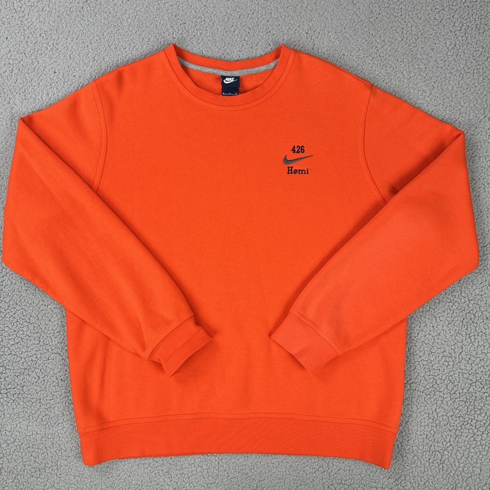 Nike 426 Hemi Embroidered Crewneck Sweatshirt Men XL‎ Orange Swoosh Logo Y2K